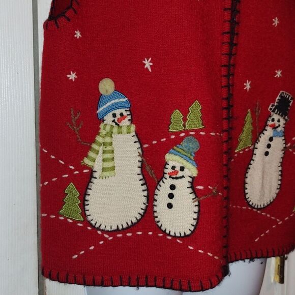 Coldwater Creek 100% wool winter snowmen holiday vest Sz L - Picture 3 of 6